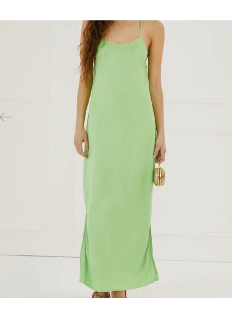 Something Navy Nwt Lime Green Silky Essential Slip Maxi Dress Size L Nwt
